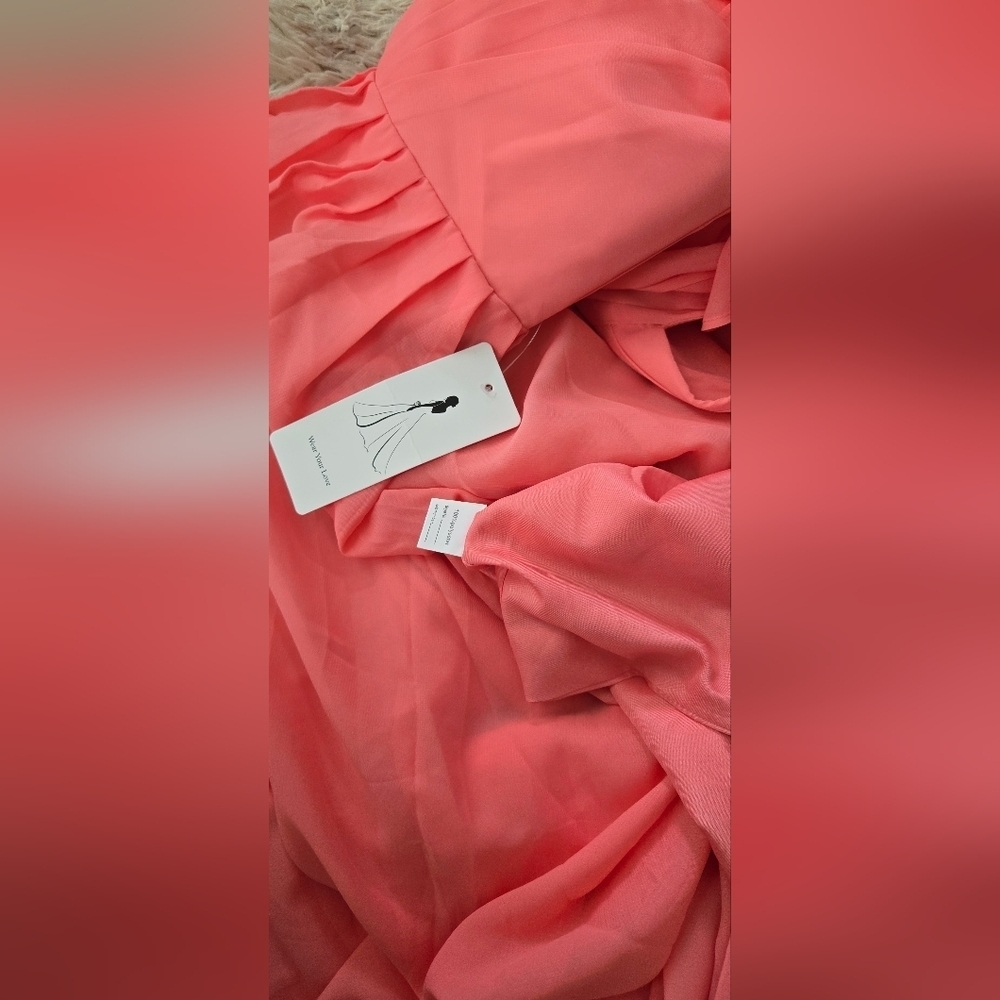 Raseal Flutter Sleeve Chiffon Bridesmaid Dress with Pockets In CORAL #1013 - Picture 4 of 7